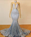 Glamorous Halter Sleeveless Backless Mermaid Floor Length Prom Dress