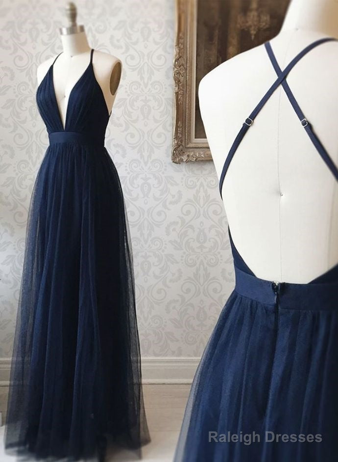 D1351,Sexy Prom Dresses,Halter V Neck Evening Dresses,Navy Blue Prom Dress,Blue School Event Dress
