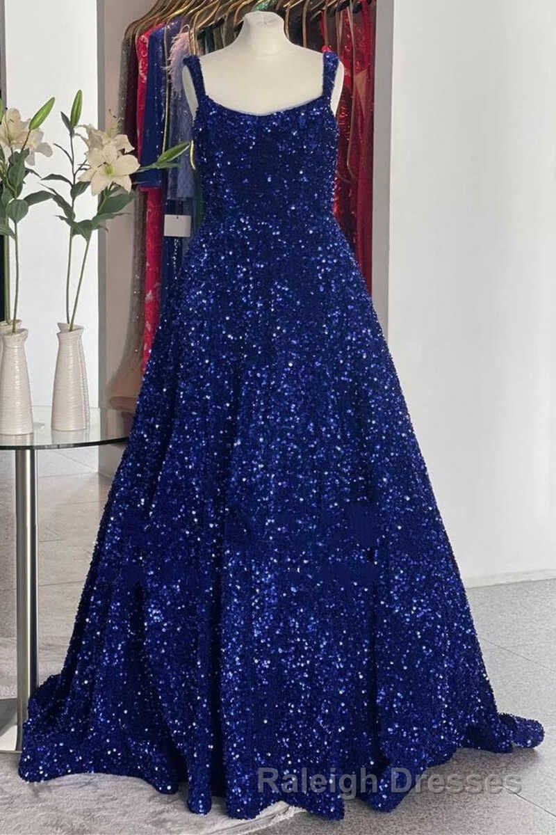 Red Sequin Square Neck Backless A Line Long Prom Gown