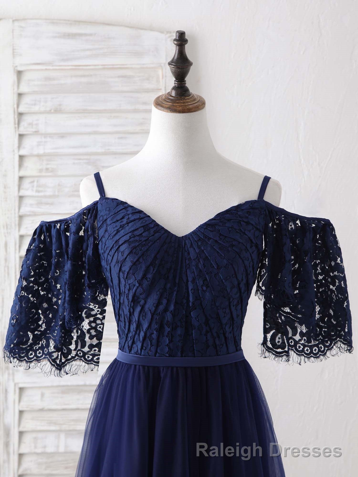 Dark Blue A Line Lace Tulle Long Prom Dress Blue Prom Dress