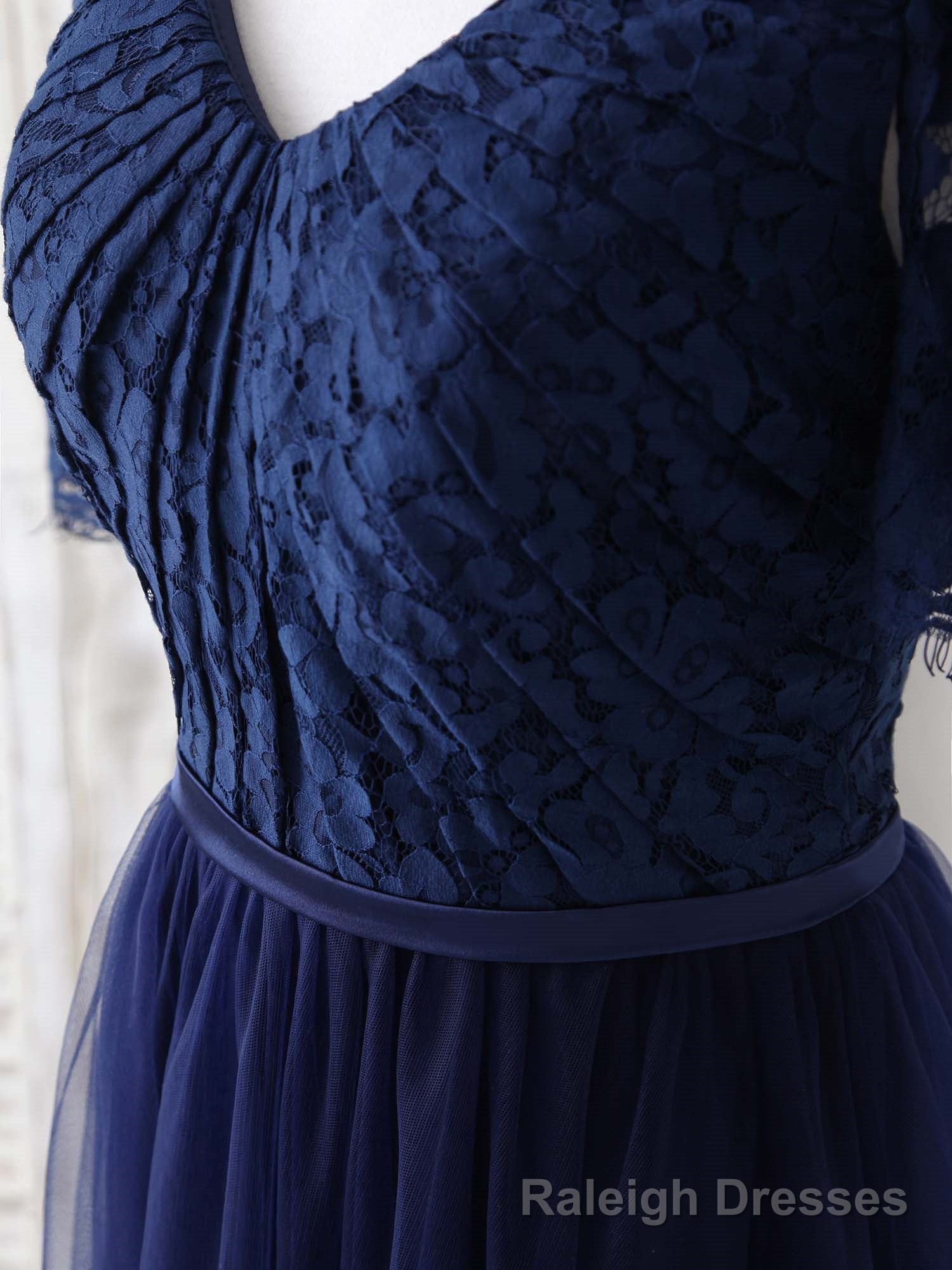 Dark Blue A-Line Lace Tulle Long Prom Dress Blue Evening Dress