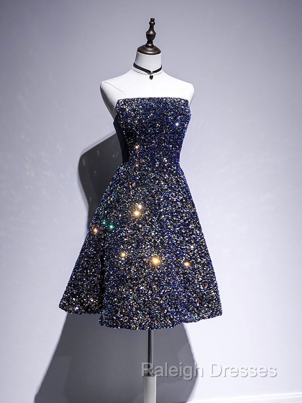Dark Blue A Line Sequin Lace Short Prom Dresses Blue Homecoming Dresses
