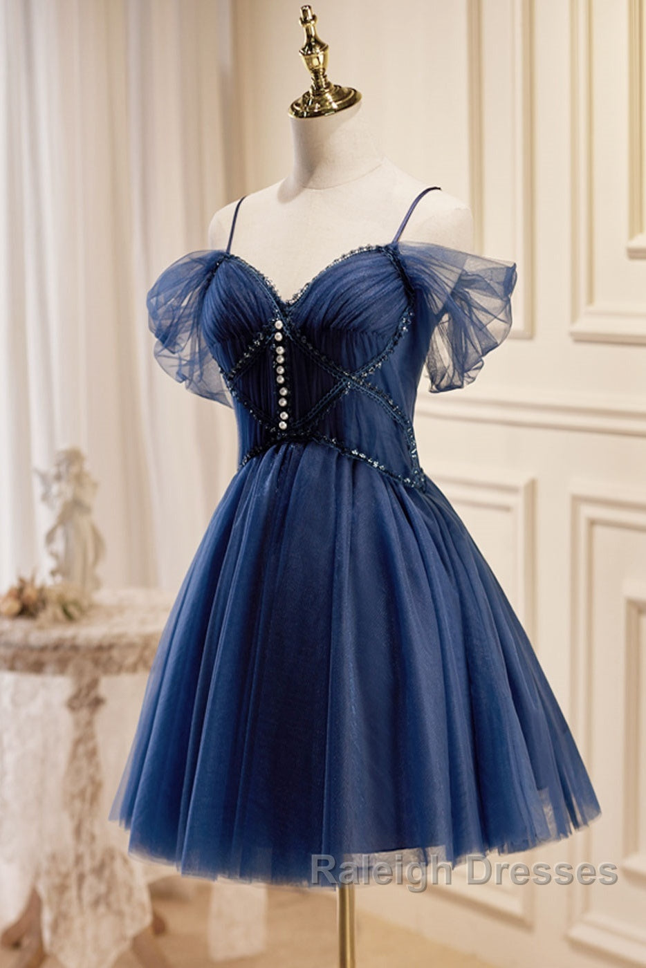 Dark Blue A-Line Short Prom Dress Dark Blue Homecoming Dresses