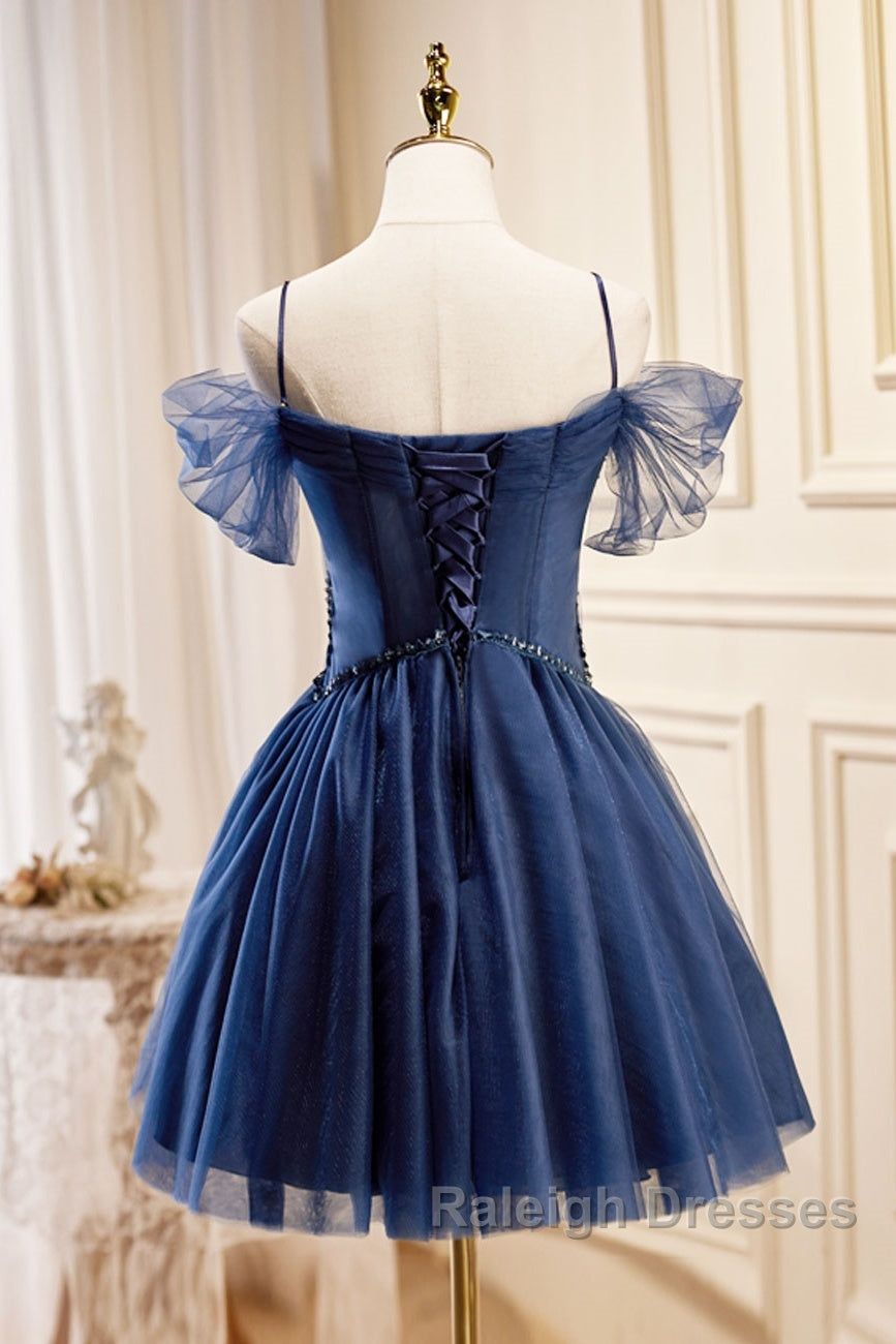 Dark Blue A-Line Short Prom Dress Dark Blue Homecoming Dresses