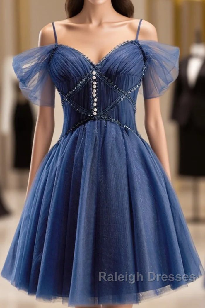 Dark Blue A-Line Short Prom Dresses, Dark Blue Homecoming Dress Main image