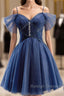 Dark Blue A-Line Short Prom Dresses, Dark Blue Homecoming Dress