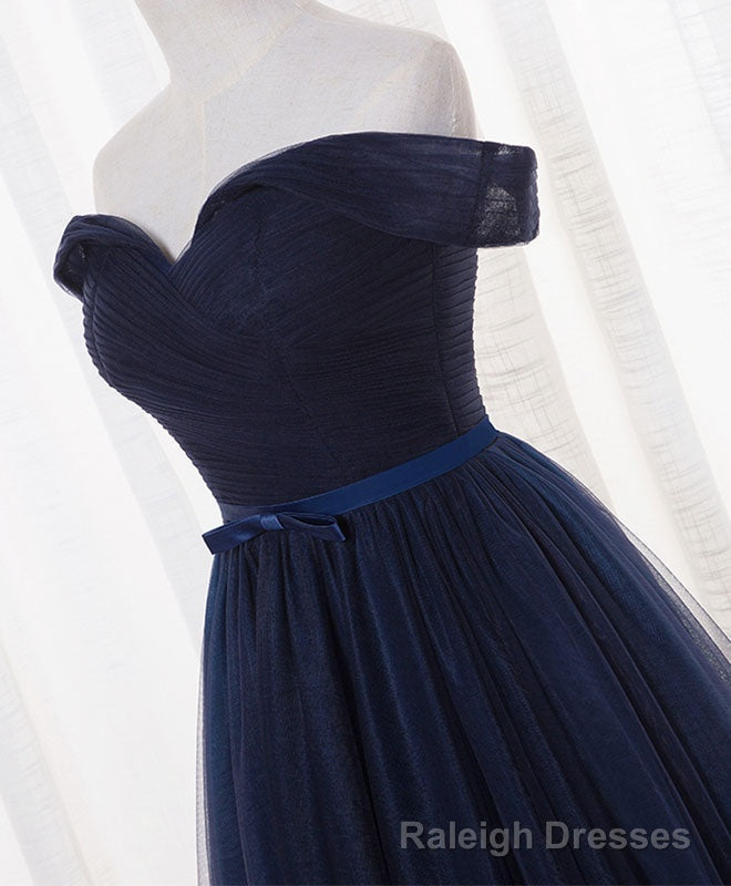 Dark Blue A Line Tulle Long Prom Dress, Evening Dress Secondary image