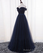 Dark Blue A Line Tulle Long Prom Dress, Evening Dress