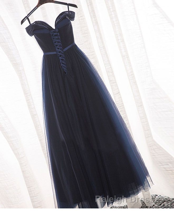 Dark Blue A Line Tulle Long Prom Dress, Evening Dress