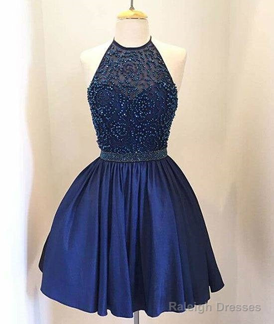 Dark Blue Beaded Short Prom Dress, Homecoming Dress Main image