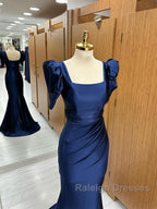 Dark Blue Blue Long Mermaid Prom Dresses With Slit Dark Blue Prom Dresses