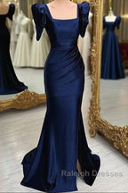 Dark Blue Blue Long Mermaid Prom Dresses With Slit Dark Blue Prom Dresses