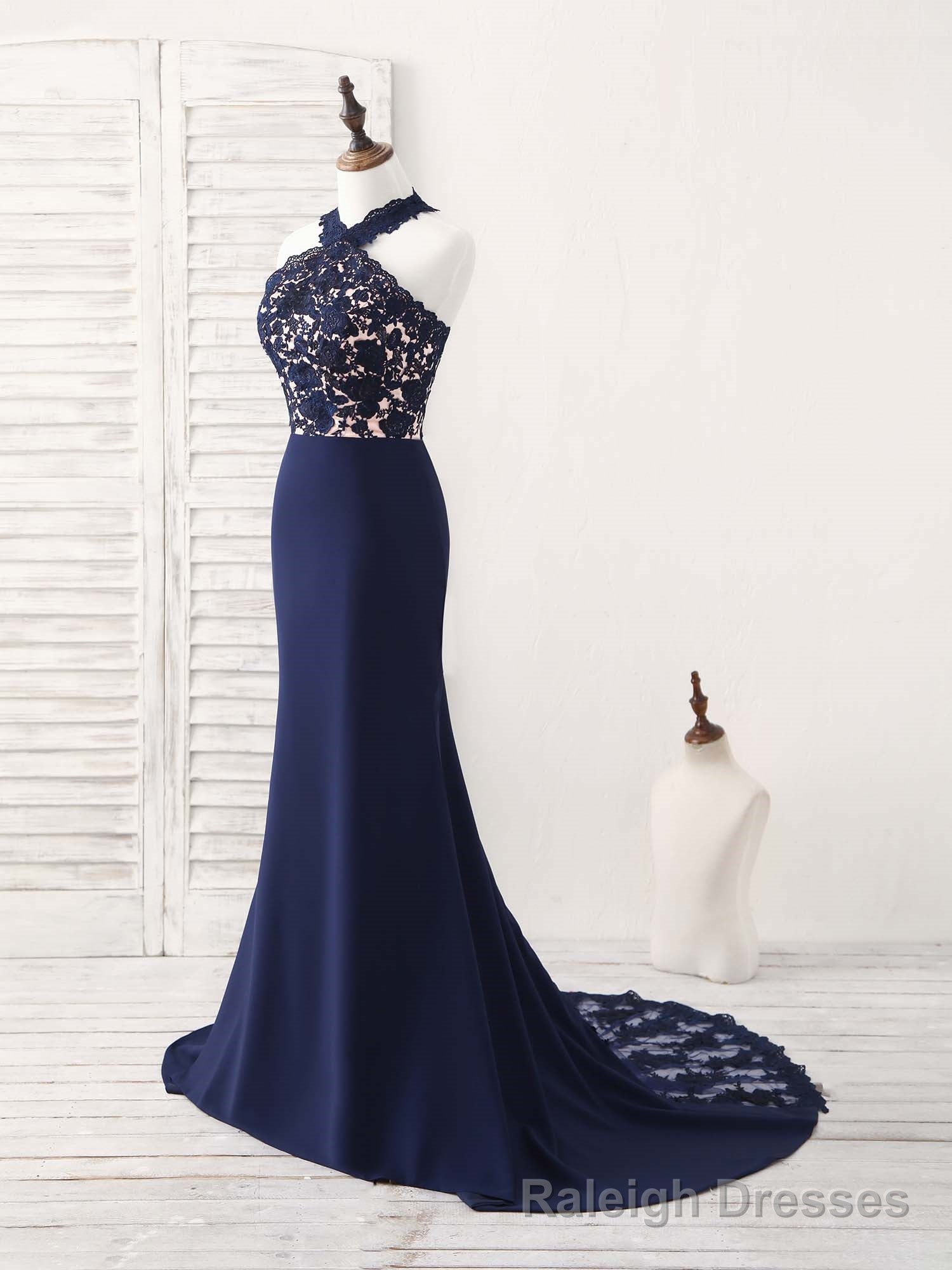 Dark Blue Lace Mermaid Long Prom Dress Mermaid Bridesmaid Dress