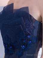 Dark Blue Lace Satin Short Prom Dress, Blue Cocktail Dress