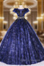 Dark Blue Lace Tulle Appliques Quinceanera Dress