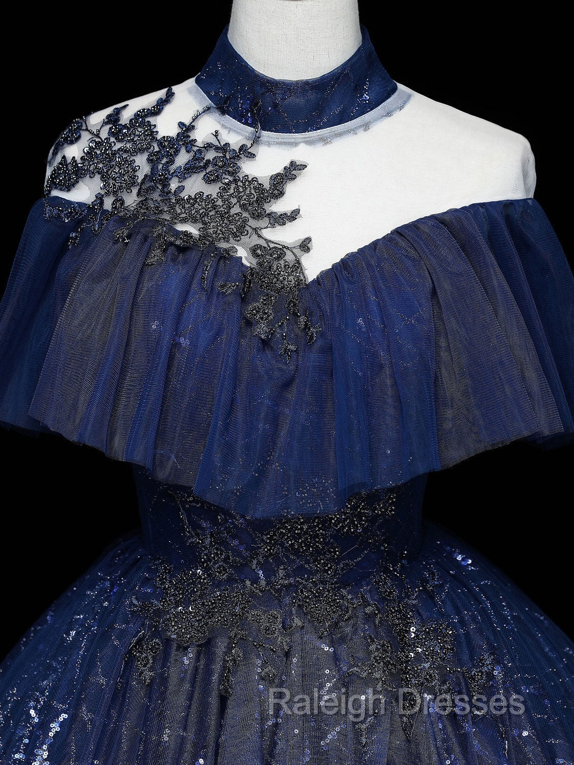 Dark Blue Long Prom Dresses Blue Tulle Prom Gown Graduation Dress