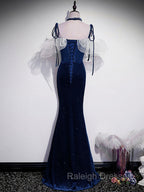 Dark Blue Mermaid Velvet Long Prom Dress Blue Prom Dresses