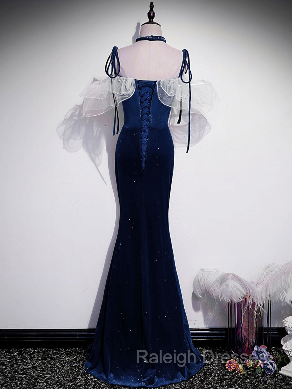 Dark Blue Mermaid Velvet Long Prom Dress Blue Prom Dresses