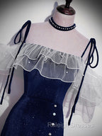 Dark Blue Mermaid Velvet Long Prom Dress Blue Prom Dresses