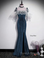 Dark Blue Mermaid Velvet Long Prom Dress Blue Prom Dresses
