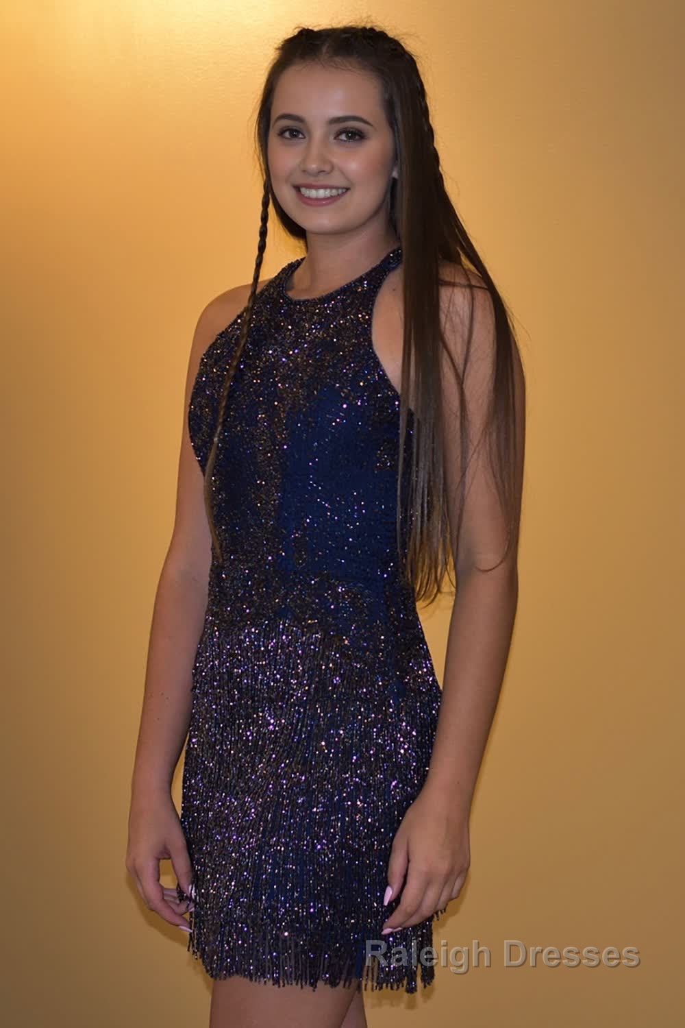 Dark Blue Open Back Sequins Homecoming Dress Main image