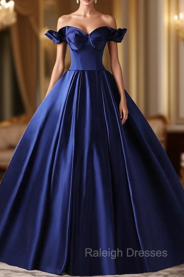 Dark Blue Satin Off the Shoulder Quinceanera Dress