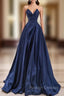 Dark Blue Satin Strapless Prom Dress