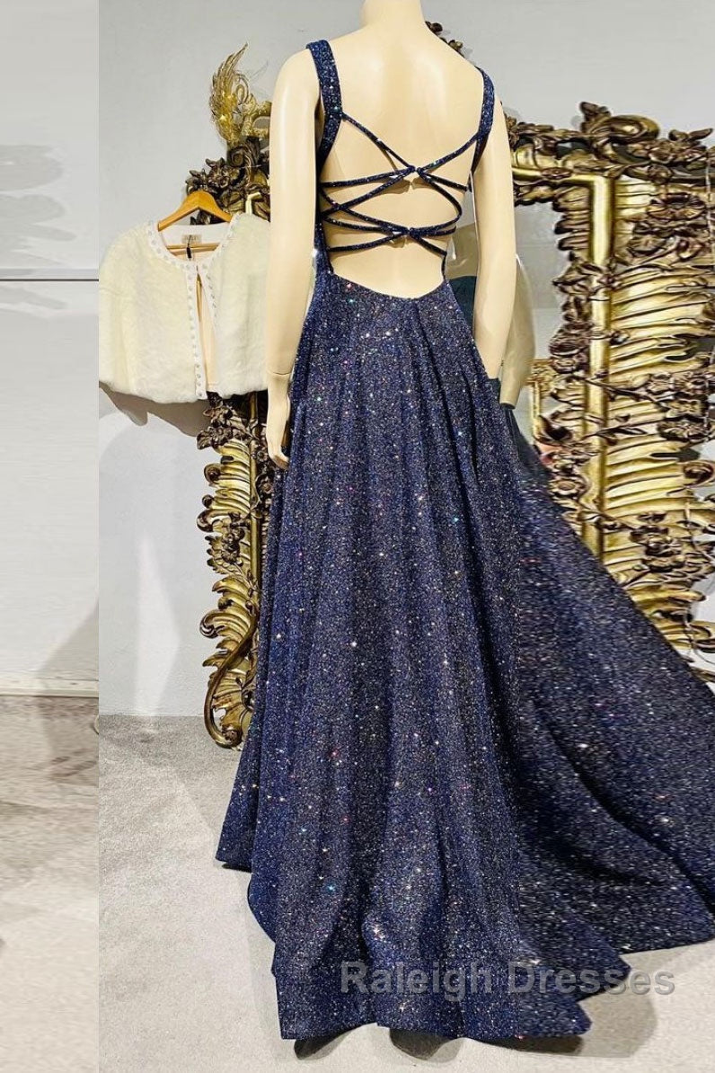 Dark blue sequin long prom dress , blue evening dress Secondary image