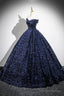 Dark Blue Sequins Long Prom Dress, Elegant A-Line Evening Party Dress