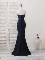 Dark Blue Sweetheart Mermaid Long Prom Dress, Dark Blue Prom Dress