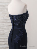 Dark Blue Sweetheart Mermaid Long Prom Dress, Dark Blue Evening Dress