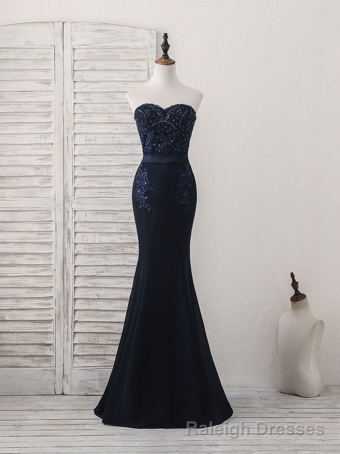 Dark Blue Sweetheart Mermaid Long Prom Dress, Dark Blue Evening Dress