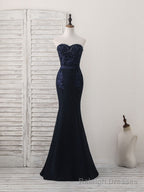 Dark Blue Sweetheart Mermaid Long Prom Dress, Dark Blue Prom Dress