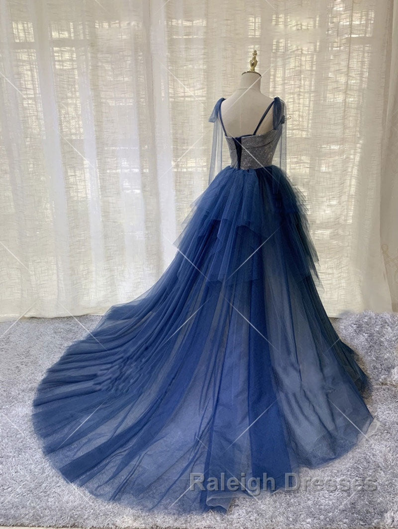 Dark blue tulle lace long prom dress, blue tulle formal dress Secondary image