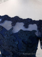 Dark Blue Tulle Lace Short Prom Dress, Dark Blue Homecoming Dress