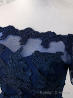 Dark Blue Tulle Lace Short Prom Dress, Dark Blue Homecoming Dress