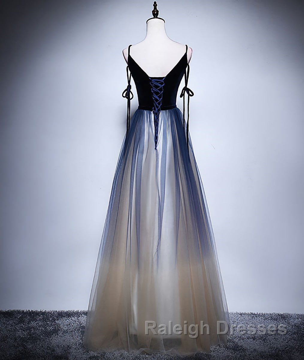 Dark blue tulle long prom dress, blue evening dress Secondary image