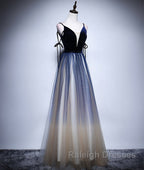Dark blue tulle long prom Dresses blue Prom Dresses