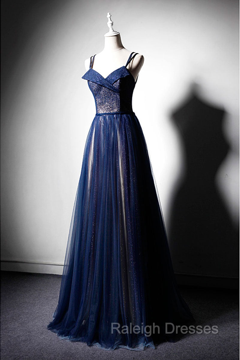 Dark Blue Tulle Long Prom Dress, Dark Blue Evening Dress Secondary image