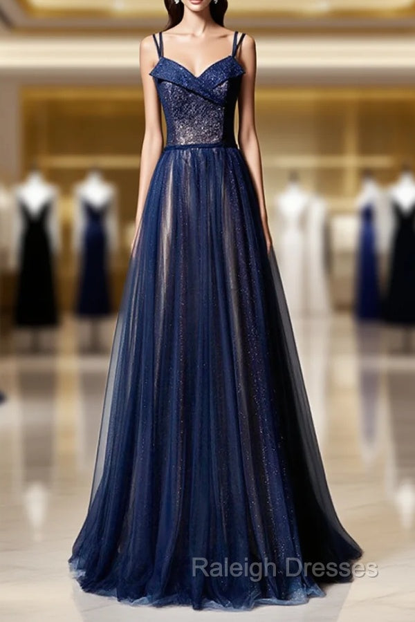 Dark Blue Tulle Long Prom Dress, Dark Blue Evening Dress Main image