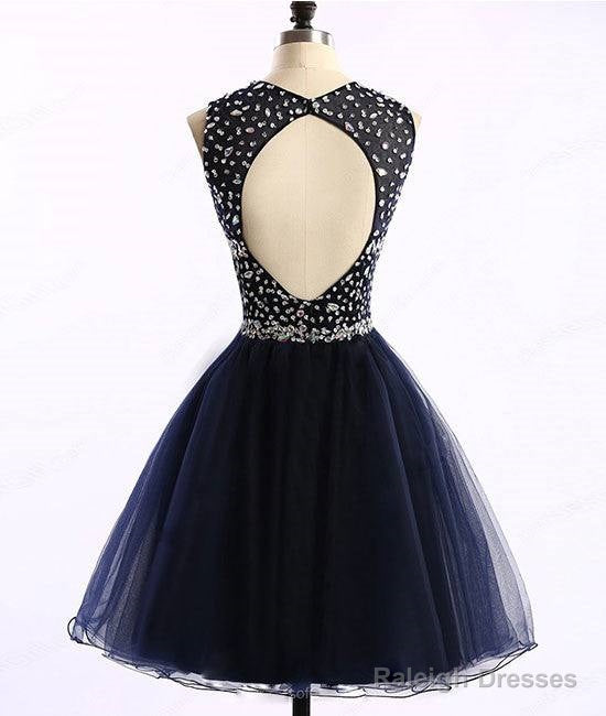 Dark Blue Tulle Short Prom Dresses Cute Homecoming Dresses