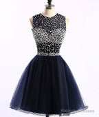 Dark Blue Tulle Short Prom Dress, Cute Homecoming Dress