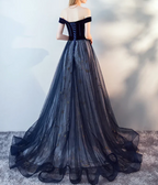 Dark Blue Tulle Velvet Long Prom Dress, Blue Evening Dress