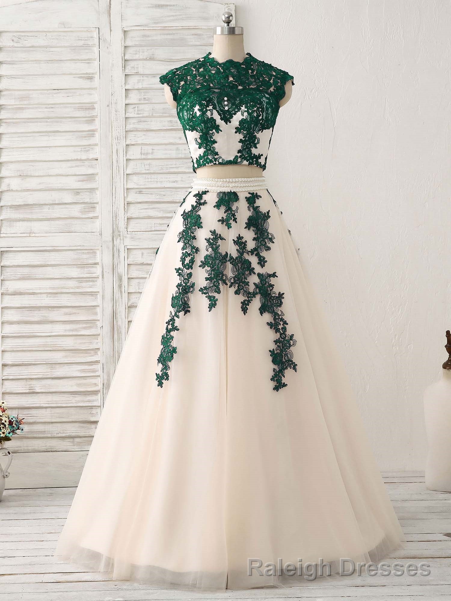 Dark Blue Two Pieces Lace Tulle Long Prom Dress Blue Evening Dress Secondary image