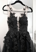 Classic Black Lace Tulle Prom Dresses Long Black Prom Dresses