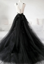 Classic Black Lace Tulle Prom Dresses Long Black Prom Dresses