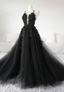 Classic Black Lace Tulle Prom Dresses Long Black Prom Dresses