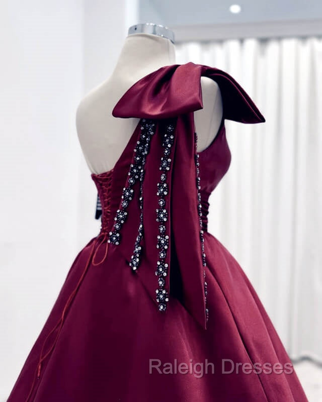 Dark Burgundy Ball Gown One Shoulder Dress Secondary image