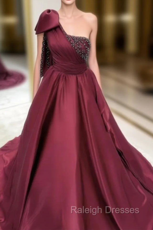 Dark Burgundy Ball Gown One Shoulder Dress Main image