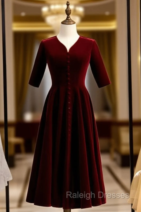 Dark Burgundy Velvet Short Sleeve Short Prom Dress Main image